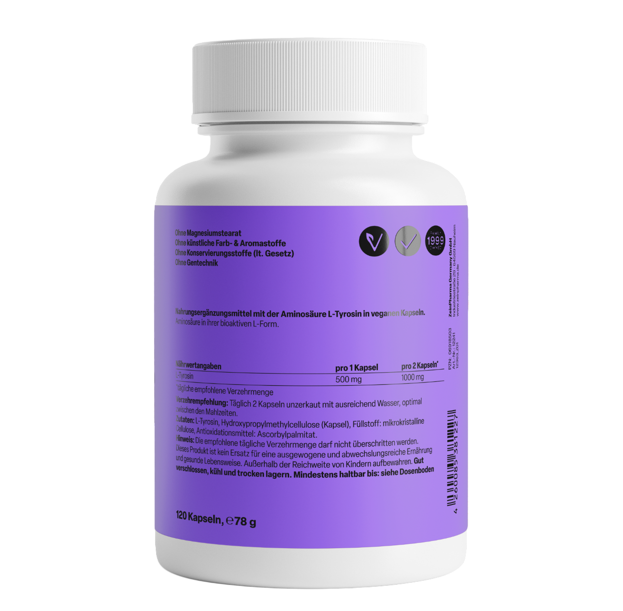 ZeinPharma – L-Tyrosin 500 mg | Mentale Energie & Fokus in 90 Kapseln